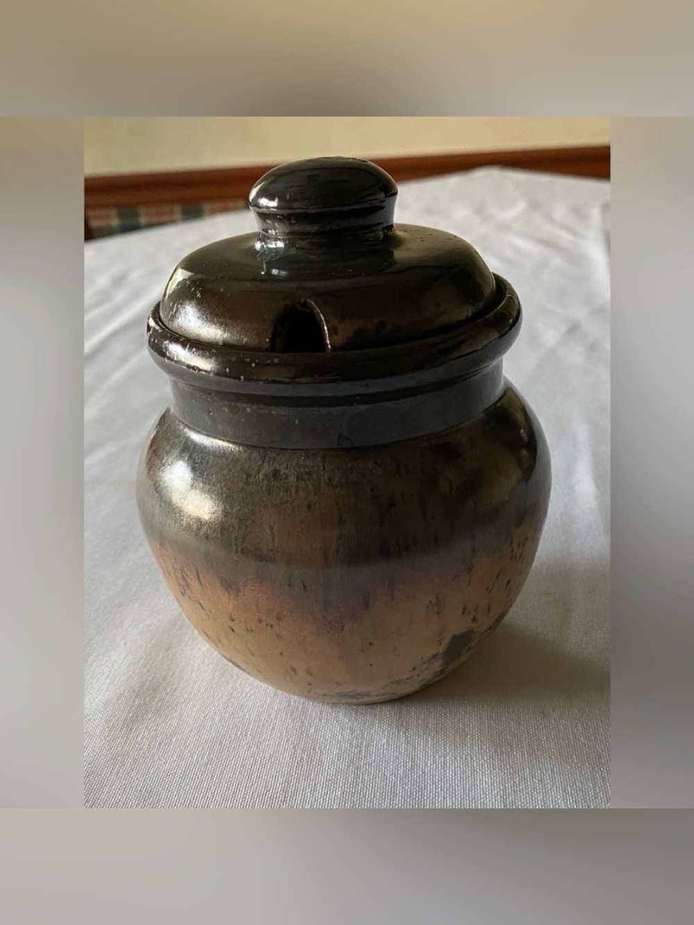 Artisan Ceramic Honey Pot Signed & Dated J. Nichols